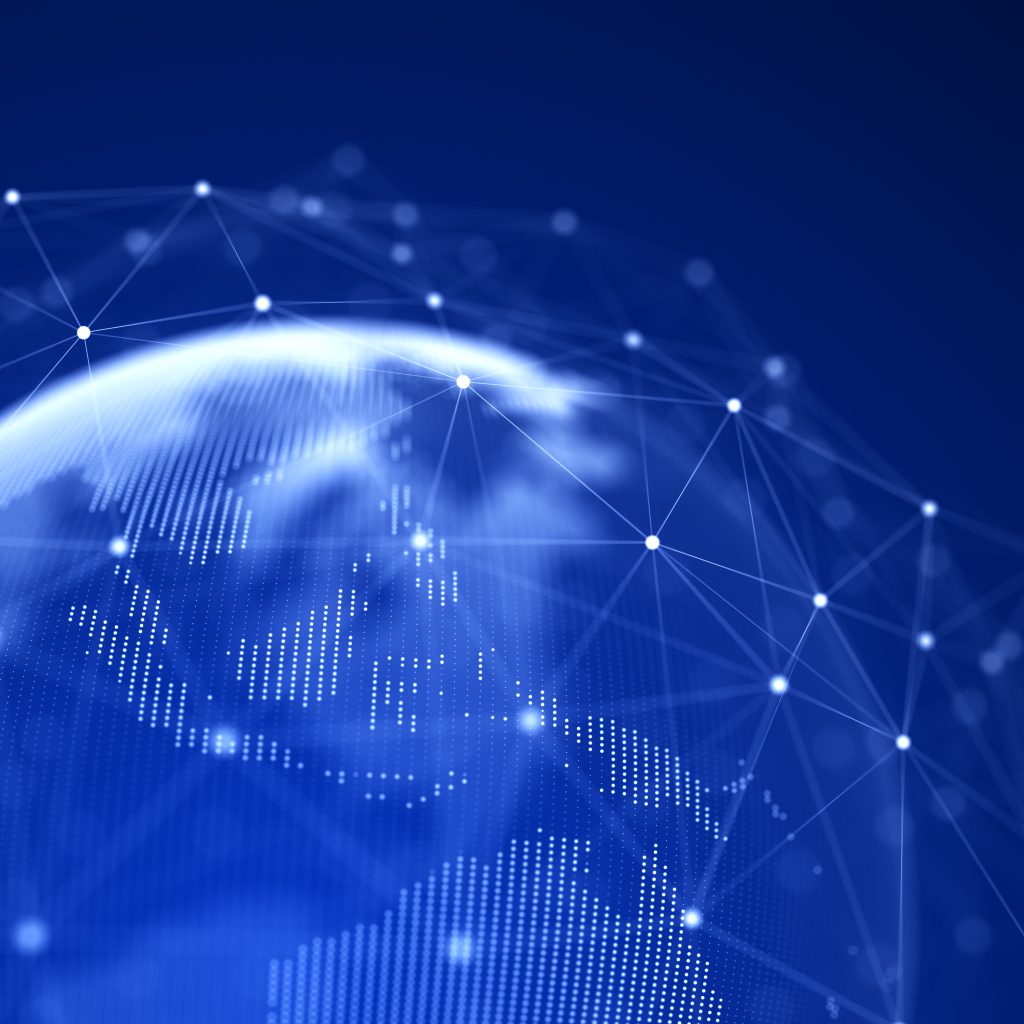 Global network connection. Futuristic world map. Concept of planet Earth. 3D rendering.