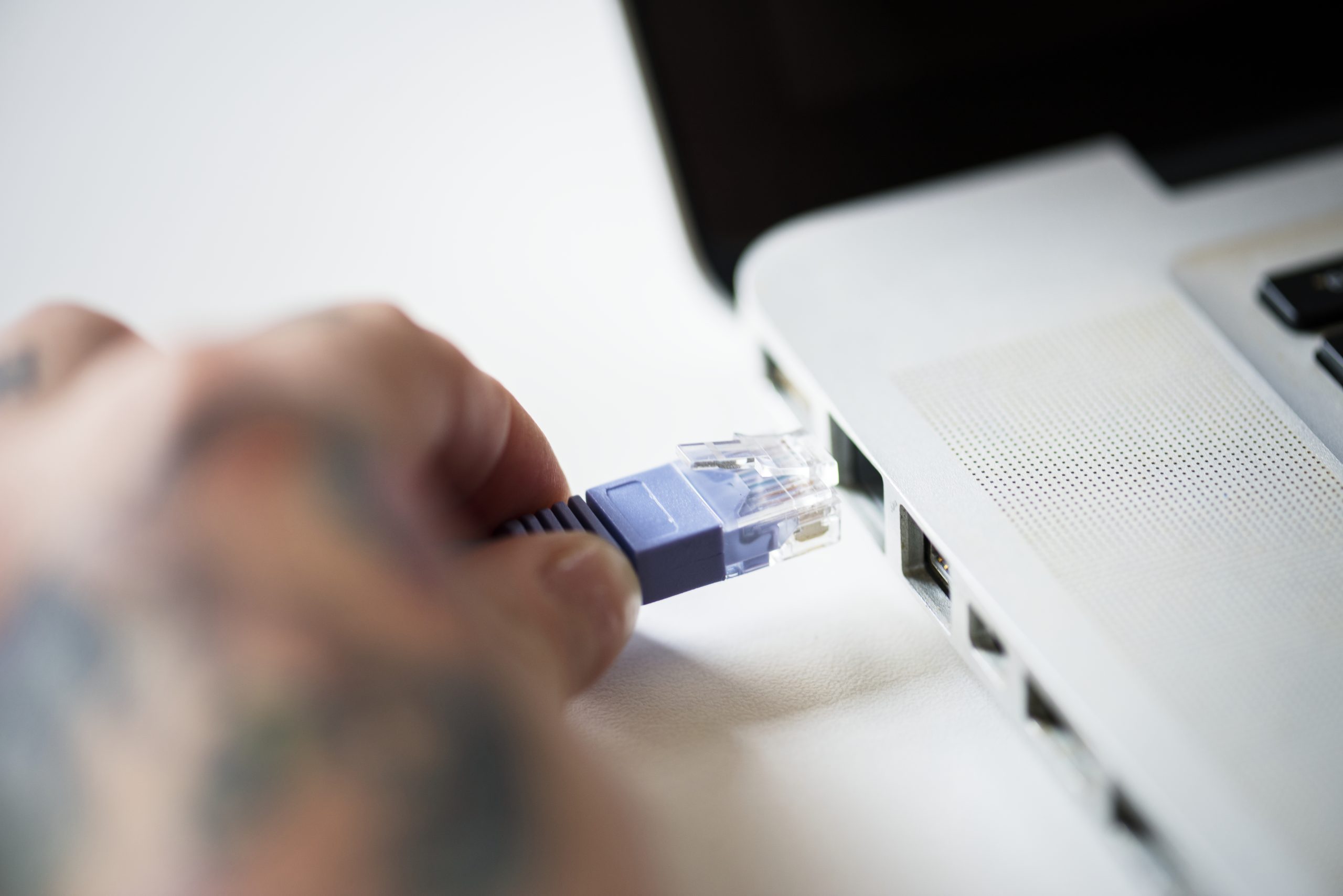 Lan cable connected on a laptop